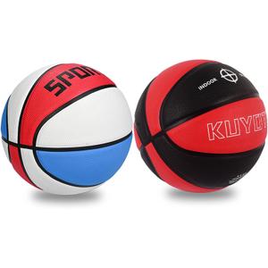 KUYOTQ Kids Toddler Youth Adult Size 3/4/5/6/7 Basketball 22/25.5/27.5/28.5/29.5" Thickened Rubber or Faux Leather Indoor Outdoor Basketball for Boys Girls Womens Mens Basket Ball Gifts (2PCS Red,White,Blue+Black,Red)