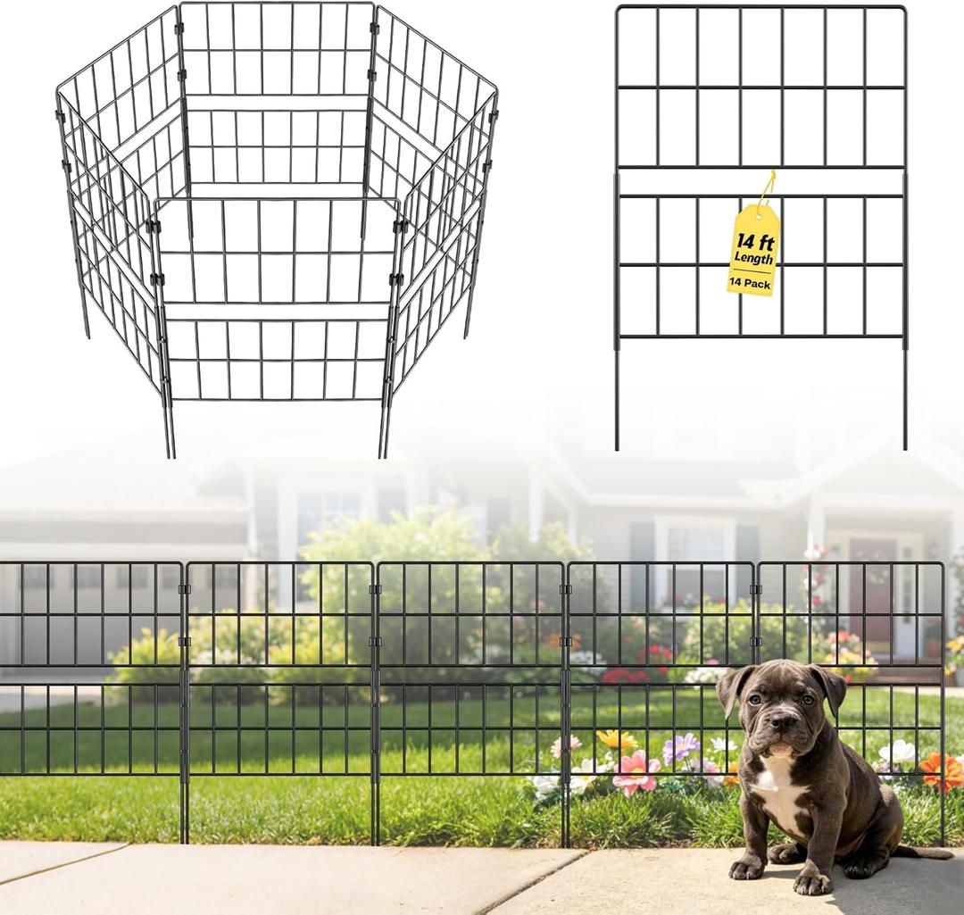 31.5 Inch(H) X 20 Ft(L) Tall Decorative Garden Fence 14 Pack Fencing Panels, Metal Wire Border No Dig Fencing Animal Barrier for Dog, Flower Edging for Yard Landscape Patio Outdoor Decor