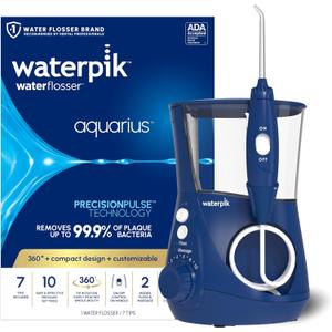 Waterpik Aquarius Water Flosser For Teeth Cleaning, Gums, Braces, Dental Care, Electric Power With 10 Settings, 7 Tips For Multiple Users And Needs, ADA Accepted, Blue WP663