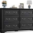 WLIVE Farmhouse Dresser for Bedroom, 51.97'' Wide Wood 6 Drawer Dresser, Chest of Drawers with Roman Metal Handle, TV Stand for 60 inch TV, for Living Room, Hallway, Black