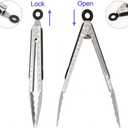304 Stainless Steel Kitchen Cooking Tongs, 9" and 12" Set of 2 Sturdy Grilling Barbeque Brushed Locking Food Tongs with Ergonomic Grip, Black