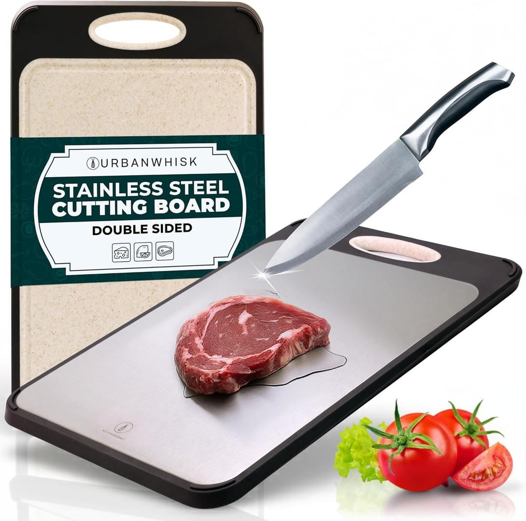 Double-Sided Stainless Steel Cutting Board  Reversible, Scratch, Stain Resistant, Lightweight, Dishwasher Safe Stainless Steel Chopping Boards for Kitchen  Ideal for Meat, Veggie & Cheese