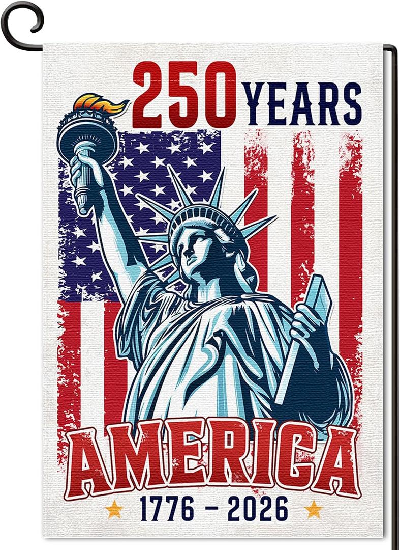 2 x 250 Years American Garden Flag, 250th Anniversary USA Yard Flags, Statue of Liberty Design for 1776 to 2026 Commemorative Decoration, Double-Sided Patriotic Outdoor Flag