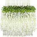 Pauwer Wisteria Hanging Flowers 24 Pack Fake Flower Garland Artificial Wisteria Vines Rattan Silk Flower String Wedding Party Wall Decorations,White