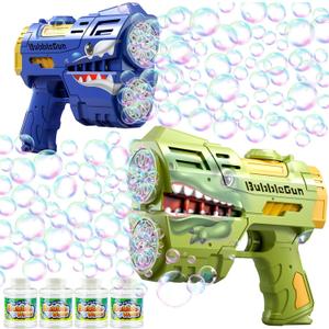 2 Pack Bubble Guns with 4 Bottles Refill Solution, LED Light Up Rechargeable Bubbles Machine Blower for Kids Toddlers 4-8, Outdoor Toys Gifts, Wedding Easter Party (Bluegreen)