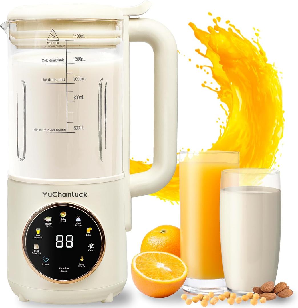 Automatic Nut Milk Maker, 47oz Soy Milk Maker, Almond Milk Maker, Oat, Coconut, Soy, Plant Based Milks, Baby Food, Electric Bean and Nut Milk Machine with Delay Start/ Keep Warm/ Self-Cleaning/ Boil Water