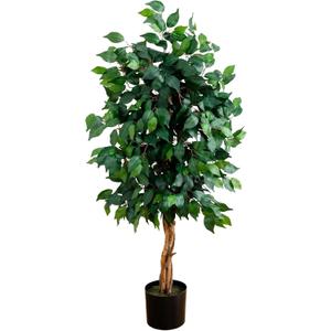 Nearly Natural 4ft Triple Trunk Ficus Silk Tree with Natural Wood Trunks and Dense Foliage, Mid-Size Faux Floor Plant for Home and Office