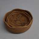 Rattan Bread Basket, Hand Woven Fruit Basket, Wicker Serving Basket Bowl, Decorative Baskets for Kitchen Counter Organizing, Set of 3 (Wave)