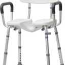 Shower Chair for Inside Shower with Arms and Back, Anti-Slip Design Shower Seat, Shower Chair for Elderly and Disabled with Groove for Private Cleaning, Adjustable Height