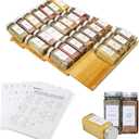 Spice Drawer Organizer with 28 Spice Jars and 216 Labels,Non-slip Rubber, Bamboo 4 Tier Spice Racks Tray Seasoning Containers for Kitchen Drawers,Cabinets,Countertops,13" Wide * 15.8" Deep