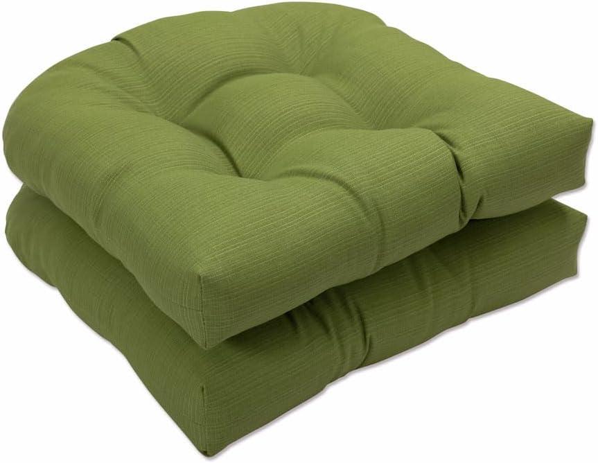 Pillow Perfect Forsyth Solid Indoor/Outdoor Wicker Patio Seat Cushions, Plush Fiber Fill, Weather and Fade Resistant, 2 Count, Green, Round Corner 19"x19"