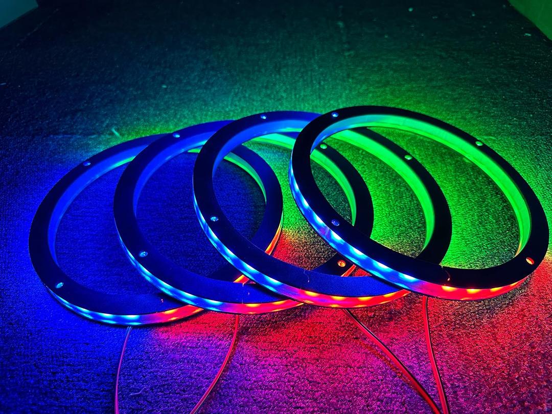 Sando Tech 4PCS 8" Car LED Speaker Decorative Light Kit Dream Color Chasing Flow Series Spacer Ring Light Coaxial Speaker Lights Bluetooth App & Remote Controlled (4)