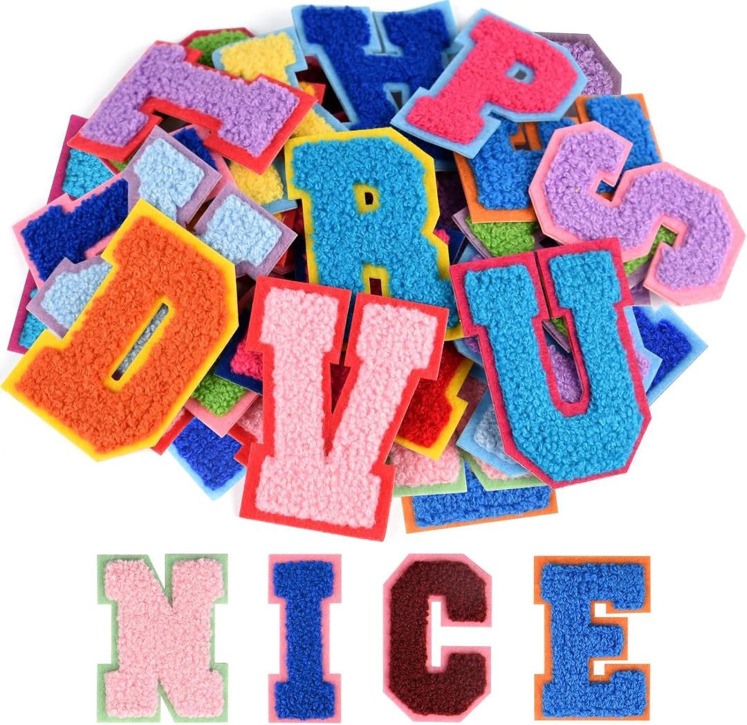 ASTARON 52 Pcs Self Adhesive Letter Patches Chenille Letters Stickers, A-Z Embroidered Applique Patches Alphabet Cloth Patch for Clothes, Bags, Hat, Phone Case, DIY Accessories (Mixed Colours)