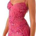 Women Sequin Sparkly Rhinestone Mini Dress Sleeveless Backless Deep V Neck Glitter Short Cami Dress Party Clubwear (Large, Hot Pink)