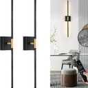 Battery Operated Wall Sconces Set of 2, Dimmable 3 Color Battery Wall Sconce with Remote, Black Gold LED Rechargeable Sconces, 24 Inch Modern Wireless Wall Lights for Bedroom, Living Room