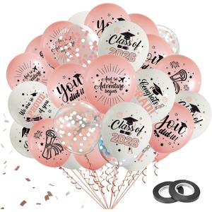 75Pcs Pink Graduation Decorations 2026 Balloons Class of 2026 Graduation Party Supplies with Congrats Balloon Ribbons for Congrats Party Decoration