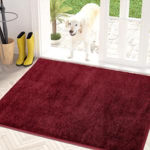 PURRUGS Dirt Trapping Door Mat 31.5" x 47", Non-Slip Machine Washable Entry Rug, Shoe Scraper, Dog Doormat, Super Absorbent Welcome Mat for Front & Back Door, Muddy Shoes & Paws, Burgundy Red