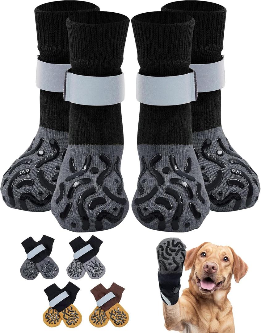 Non Slip Dog Socks with Grips, Dog Sock to Prevent Licking Paw for Senior Dogs, Dog Shoes for Hardwood Floors and Enhancing Traction, Paw Protector - Fits Small, Medium, Large Dogs - S