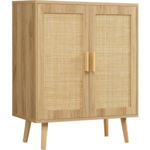Iwell Storage Cabinet with 2 Shelves, Rattan Cabinet with 2 Doors, Sideboard Buffet Cabinets with Storage for Living Room, Dining Room, Entryway, Natural