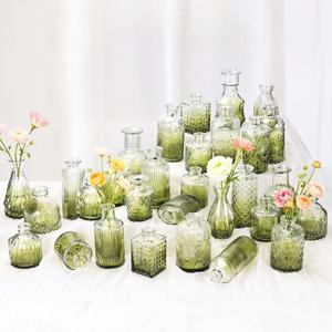 Babenest 30pcs Green Small Bud Vase Set, Mini Gradient Glass Flower Vases in Bulk, Decorations Vintage Little Vase for Rustic Wedding Party Home Office Recepetion Centerpieces Table Decor