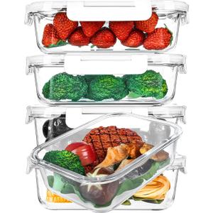 [5-Packs, 36 Oz.] Glass Meal Prep Containers with Locking Lids Glass Food Containers,Airtight Lunch Container,Microwave, Oven, Freezer and Dishwasher (4.5 Cup, White)