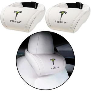 Car Headrest Neck Pillow Support Memory Foam Ergonomic Design Accessory for Driving Seat Fatigue Relief Compatible with Tesla Model S X 3 Y & Cybertruck - 2 Pieces