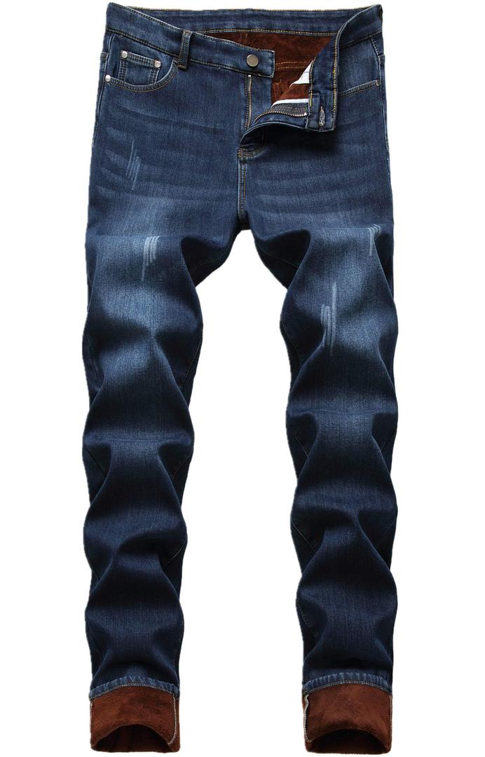 GUNLIRE Men's Thermal Fleece Lined Winter Thicken Warm Slim Fit Stretch Washed Jeans Pants,Dark Blue,32