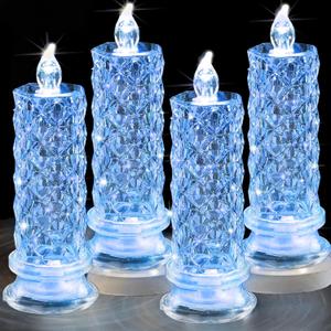 LED Candles, 4Pack Battery Operated Candles with Rose Light Halo, Romantic Flameless Pillar Candles for Valentines Halloween Decorations(Blue, D 2.5" x H 7.2")