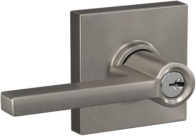 SCHLAGE F51A LAT 619 COL Latitude Lever with Collins Trim Keyed Entry Lock, Satin Nickel