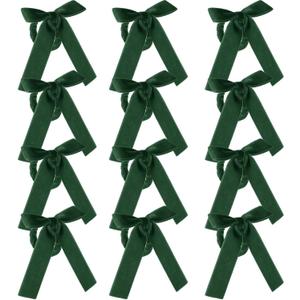 Gandeer 12 Pcs Christmas Napkin Rings Bow Velvet Napkin Holders Buckle for Wine Bottles Xmas Candlestick Holiday Birthday Party Anniversary Dinner Wedding Dining Table Decoration(Dark Green)