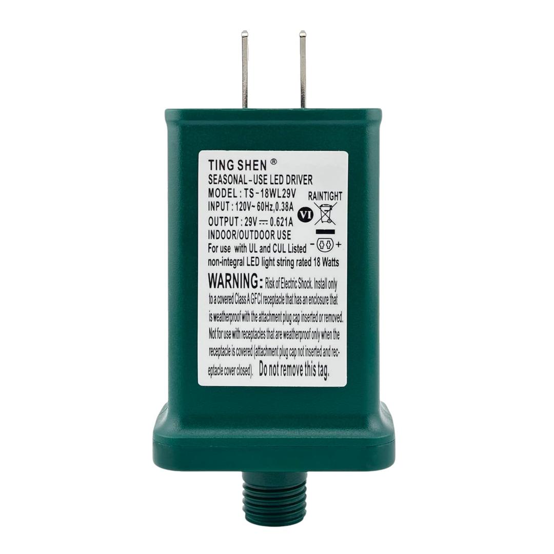 Goodsby Class 2 LED Transformer for Christmas X-Mas Tree Lights, Holiday Lighting, LED String Light 29V 0.621A Power Supply 18W Raintight US Plug Power Adapter UL-Listed TS-18WL29V (Right Positive)