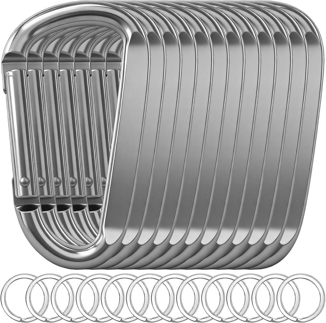 12PCS Carabiner Keychain Clip - 3" Aluminum Caribeener Key Clip, D Ring Shape Nonlocking Carabeaner Hook Buckle, Multi-Function Spring Snap Key Clips Tool for Home, Camping, Hiking, Traveling, Backpack