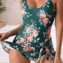 Eomenie One Piece Swimdress Swimsuits for Women Tummy Control Swim Dresses Skirt Bathing Suit (Green, M)
