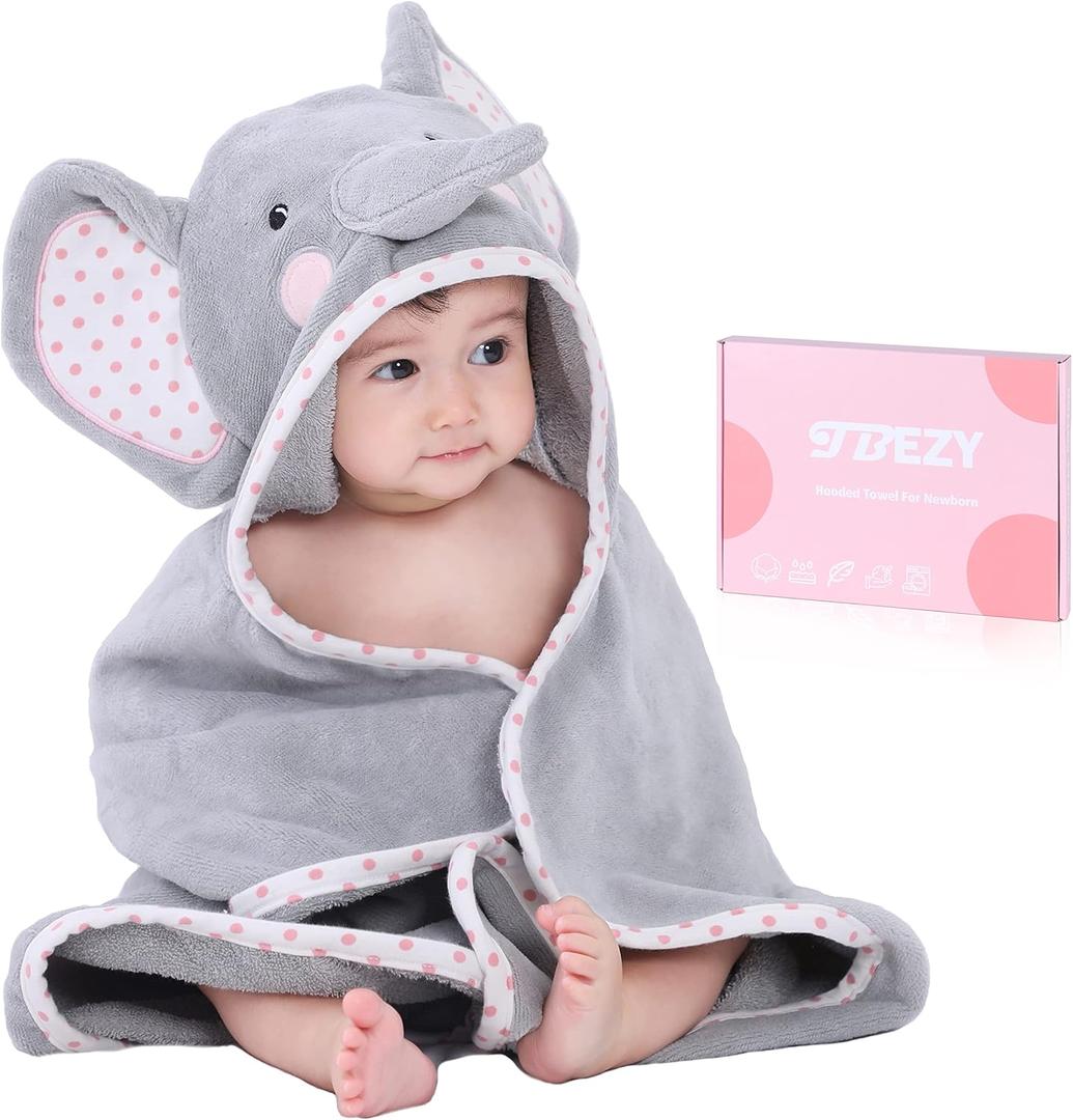 Baby Hooded Towel with Unique Animal Design Ultra Soft Thick Cotton Bath Towel for Newborn (Elephant)