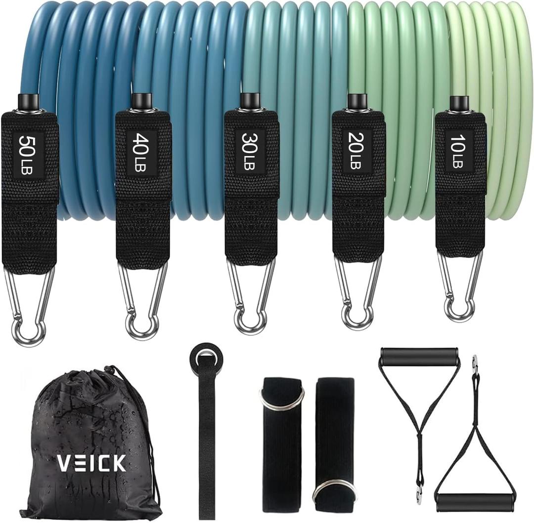 VEICK Resistance Bands, Exercise Bands, Workout Bands, Resistance Bands for Working Out with Handles for Men and Women, Exercising Bands for Fitness Weights Work Out at Home blue green
