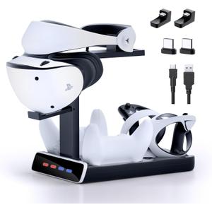 3-in-1 Controller Charging Dock for PSVR2 and PS5, VR Stand Display with LED Light, PS5 VR2 Storage Base Gaming Accessories, 4 Magnetic Clasp & Type-C Cable