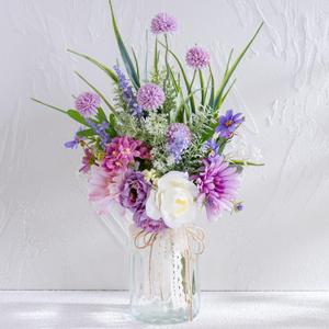 LUEUR Artificial Faux Flowers in Vase-Fake Purple Transvaal Daisy and Dandelion Flowers with Vase for Spring Decor Arrangement Decor Home Coffee Table Decor Dining Room (Violet-white)