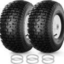RONPOW 15x6.00-6nhs Lawn Mower Tires and Wheels, Riding Lawn Mower and Garden Tractor Front Pneumatic Tire Replacement Assembly, Easy to Install, 500Lbs Load, 3" Offset Hub, 3/4" Bearing, 2Pack White