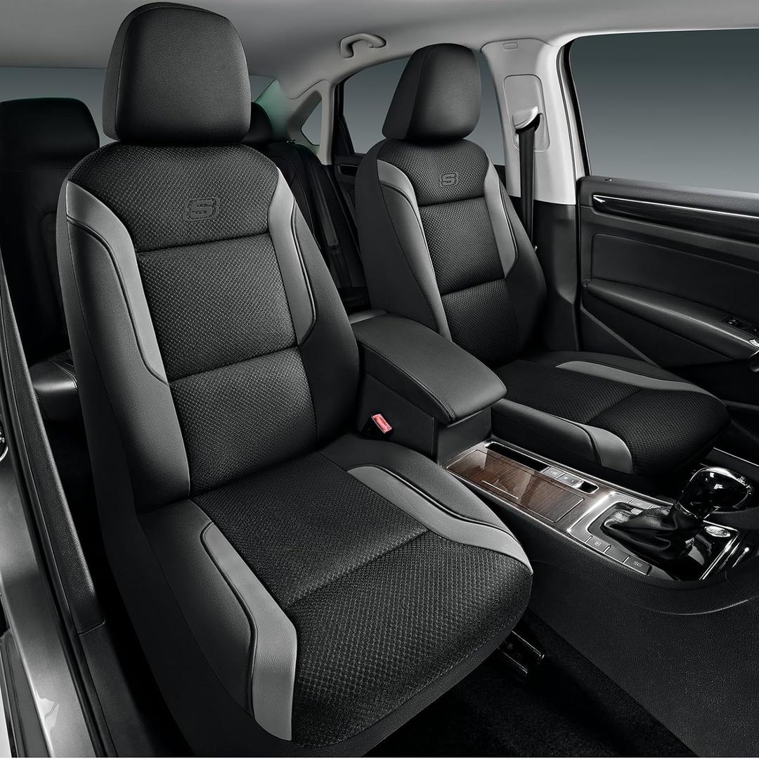 Skechers Memory Foam Car Seat Covers, Air Cool Mesh Thick Seat Covers, Gray Two Front Car Seat Protector, Airbag Compatible, Automotive Comfort & Protection for Most Cars, Van,Trucks, SUV,Grey