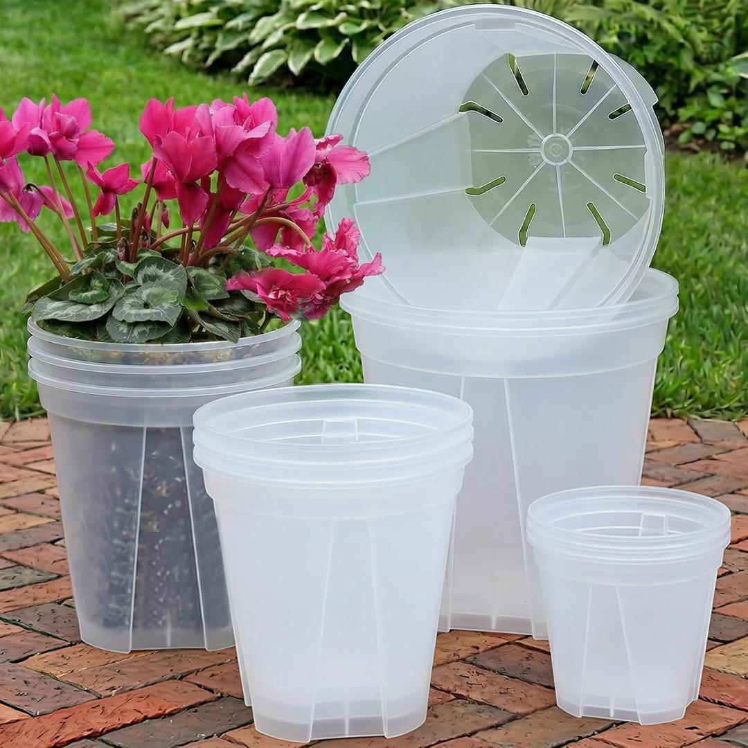 6/8/10/12 Inch Large Clear Nursery Pots 12 Pack, Large Clear deep planter Plastic Plant Pots with Drainage for Bulbs & Orchids, Ideal for Hyacinths, Tulips, Amaryllis, Indoor Outdoor Deep Pots