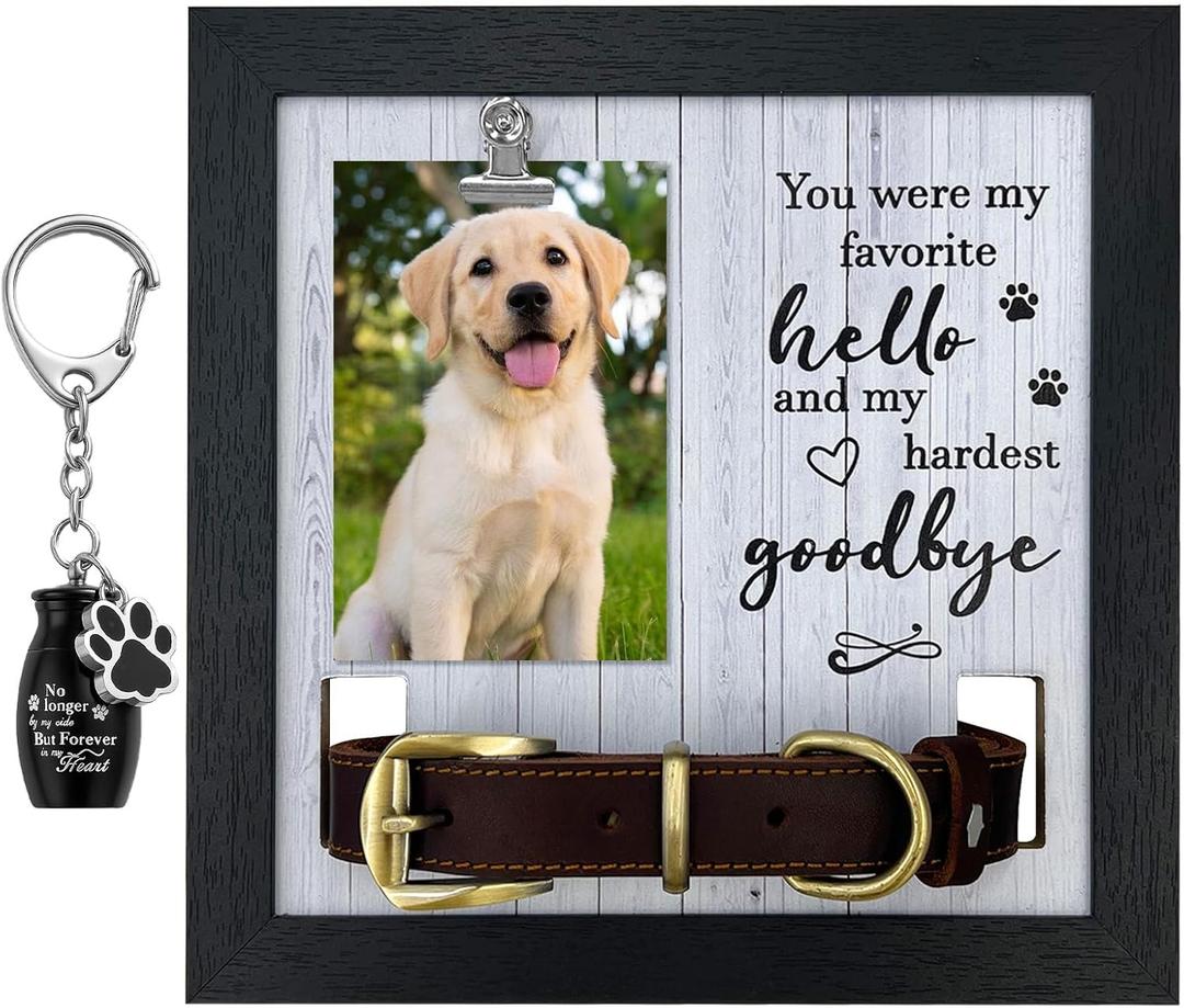 Dog Frames for Pictures Memorial, Personalized Pet Picture Frame Memorial Gifts for Loss of Dogs, Pet Collar Frame with A Pet Dog Urns Keychain