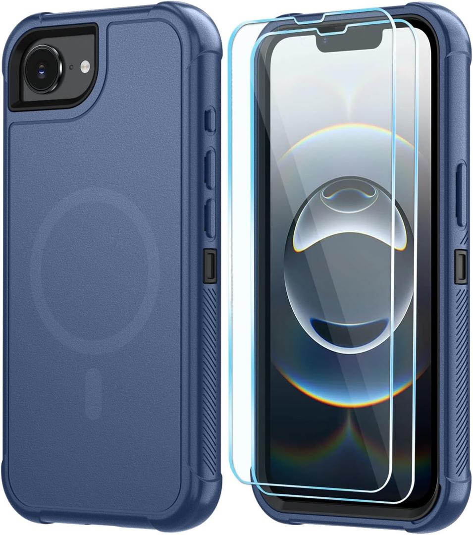 SunStory Magnetic for iPhone 16e Case & iPhone 17e Case with HD Screen Protector, Compatible with MagSafe, 3-Layer Full-Body Hybrid Protective Phone Case for iPhone 16e/17e,Blue