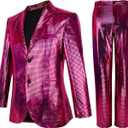 Nawgut Sequin Blazer Metallic Slim Suit 2 Piece Set Disco Prom Shiny Outfit Wedding Party Banquet Fashion Jacket Pant (XL)