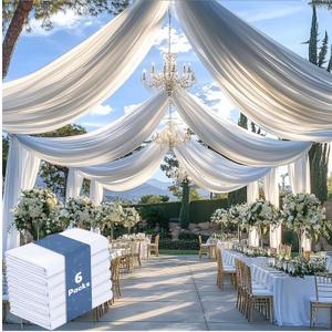 6 Panels White Wedding Drapes, 5ftx20ft Wrinkle Free Tent Draping Curtains, Fabric Canopy Ceiling Drapes for Ceremony Birthday Theme Parties with Rod Pocket