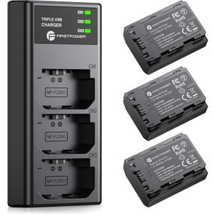 FirstPower NP-FZ100 Battery 3-Pack and Triple Slot Charger for Sony FX3, FX30, A7 III, A7 IV, A7C, A9, A6600, A6700, ZV-E1, ZV-E10 II, A7R3, A7S III/A7S3, A7R III, A7R IV, A7R V Camera