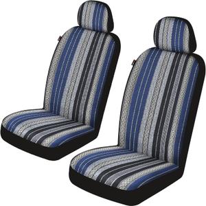 Baja Saddle Blanket Car Seat Covers Front Set, Washable Breathable Striped Woven Cloth Seat Covers for Cars, SUV, Truck,Airbag Compatible(Blue)