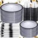 I00000 350 Pcs Clear and Black Plastic Plates,Black Dinnerware Set, Include 50 Dinner and 50 Dessert Plates,50 Plastic Cups,50 Per Rolled Napkins with Cutlery for Happy New Year 2026