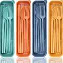Reusable Travel Utensils with Case, 4 Sets Wheat Straw Portable Cutlery Set Chopsticks Knives Fork and Spoon for Lunch Box Accessories, Camping Flatware Sets for Daily Use or Outdoor