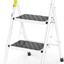 HBTower 2 Step Ladder,2 Step Stool for Adults Folding Step Stool with Cushioned Handle with Wide Anti-Slip Pedal Ergonomic Design