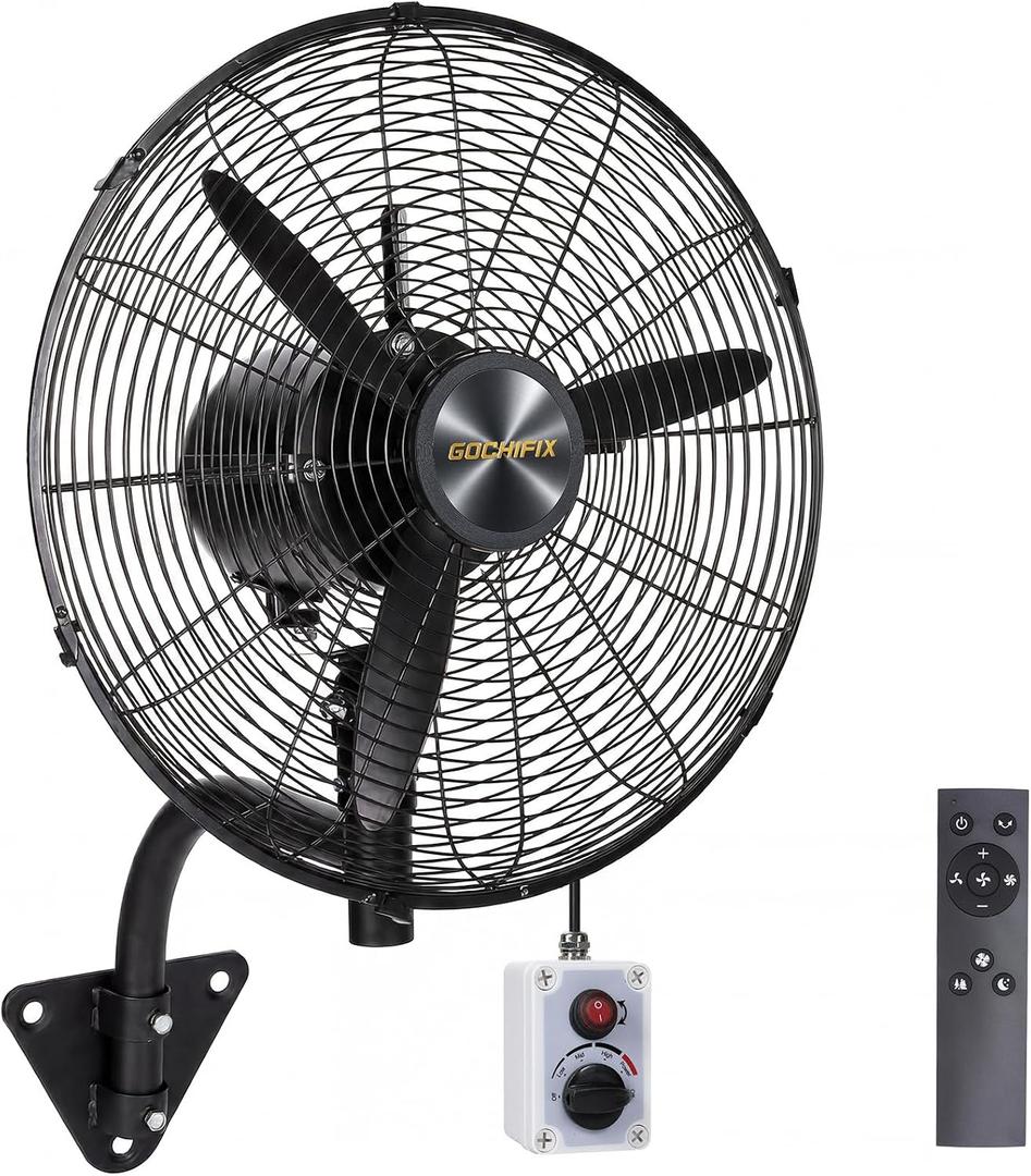 Wall Mount Fan, 20 Inch Oscillating Fan with Remote, 9-Speed & 3 Modes, 4500 CFM High Velocity Heavy Duty IP55 Waterproof Electric Fan for Outdoor Indoor Commercial, Industrial, Residential Use